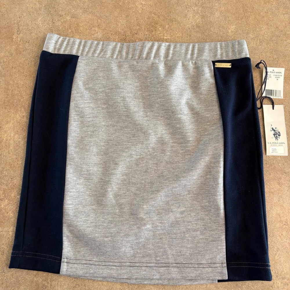 U.S. Polo Assn. NWT Skirt Womens M Gray Blue Mini Above Knee Elastic Waist
